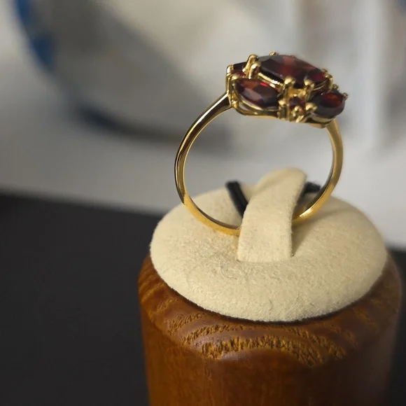 GARNET Luxurious 14K Gold  PLATED Over 925 Silver  WITH RED  GARNET  Gemstone. - Picture 3 of 10